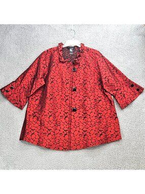 Ali Miles Womens 1X Red Black Pebble Jacquard Satin Jacket NWT